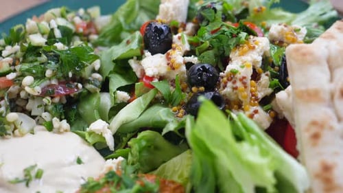 Close Up of Vegan Meze Plate. Healthy Organic Middle Eastern Cuisine.