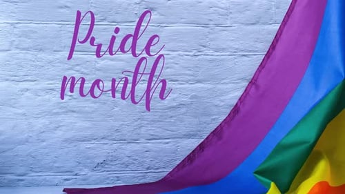 Zoom in Out Rainbow Flag with Text PRIDE MONTH Message