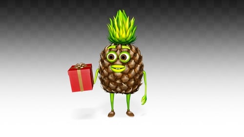 Cute 3D Pineapple Character with Gift Box Animation