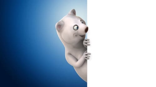 3D Cartoon Bear Peeking Side Reveal Animation with Alpha Channel