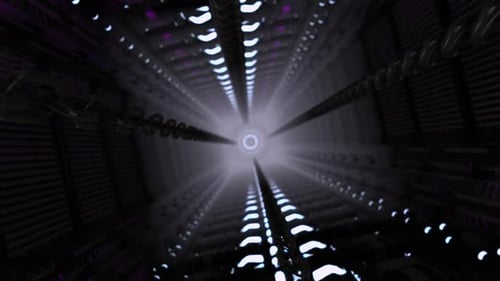Futuristic Sci-Fi Tunnel Flythrough with Neon Glowing Lights