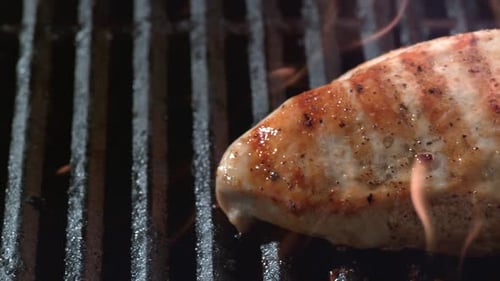 Grilled chicken breast on grill, shot on Phantom Flex 4K