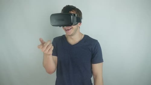 Man Enjoys Virtual Reality Headset Experience