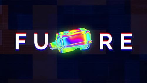 Futuristic Text Animation with Glitch Effect and VR Headset
