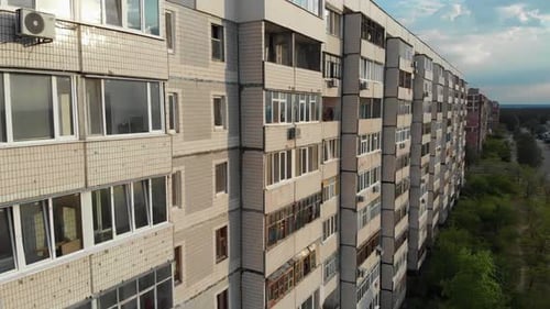Residential USSR Multistory Building at a Sleeping Area of City, Aerial View