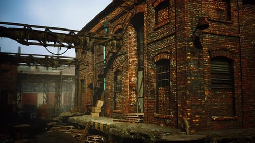 Abandoned Industrial Factory Buildings at Sunset