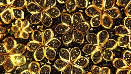Golden Sparkling Geometric Flowers Background Animation