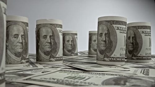 American one hundred dollar paper banknote in close up macro view dolly shot.
