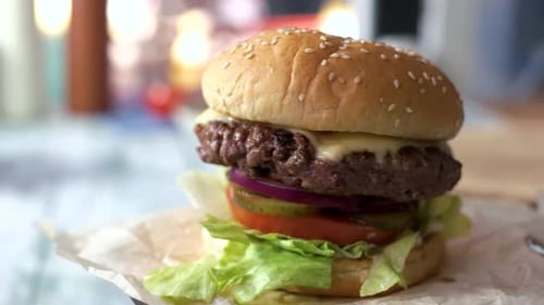 Delicious Cheeseburger with Fresh Vegetables