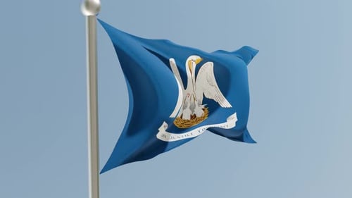Realistic 3D Animation: Louisiana State Flag Waving Against Blue Sky