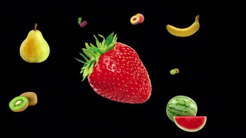 Moving animation of fruits. Transparent background and loop video.