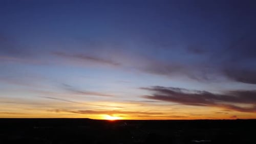 City Sunrise with Colorful Clouds Aerial Footage