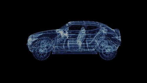 Futuristic Rotating Digital Car Wireframe Hologram