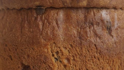 Italian holiday cake surface details close-up 4K footage