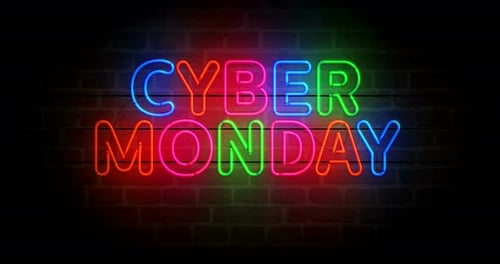 Cyber Monday neon on brick wall loop