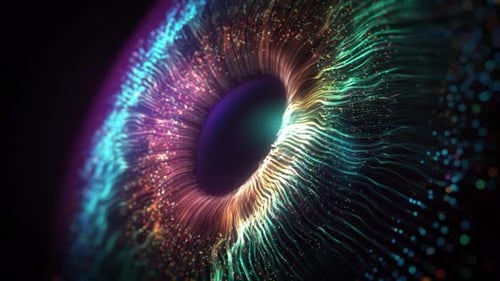 Futuristic Eye with Dynamic Glowing Particle Streams