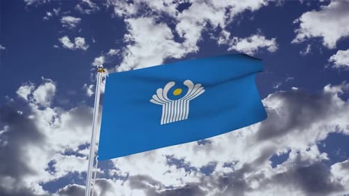 Commonwealth of Independent States Flag Waving in Cloudy Sky