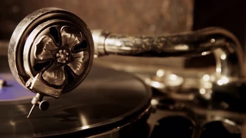 Close Up of Vintage Record Player Spinning