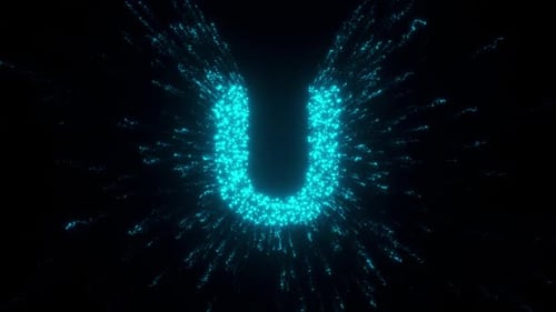 Glowing Blue Particle Animation of Letter U