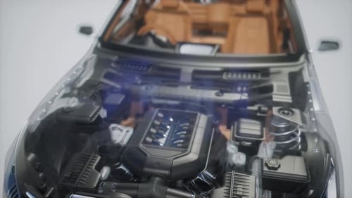 Motor y otras piezas visibles en el automóvil
