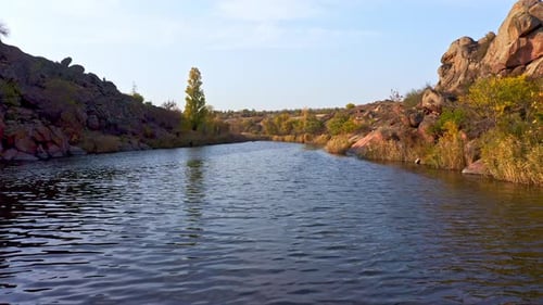 A Stream Flowing Among Huge Stones in Picturesque Ukraine