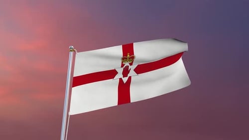 Northern Ireland Flag Waving Seamless Loop Animation at Sunset