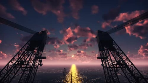Oil Platform in Night Sea