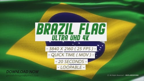 Realistic Waving Fabric Flag of Brazil Animation