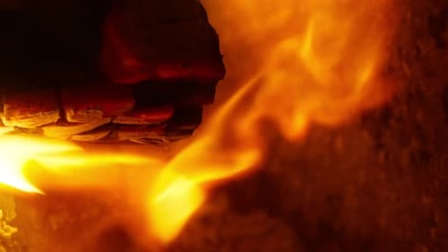 Burning Flames in Fireplace Close Up