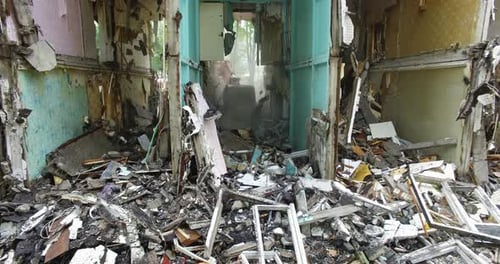 Old Apartment Block Demolition with Excavator