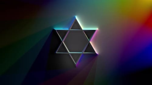 Colorful Star of David Symbol with Rainbow Light Rays
