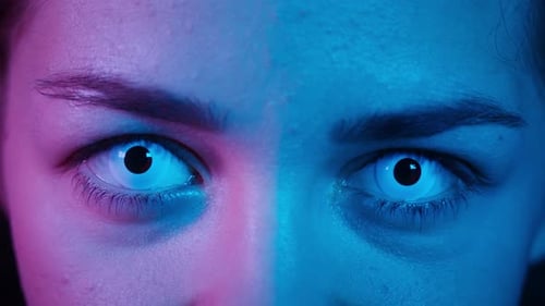 Extreme Close Up of Eyes in Blue and Pink