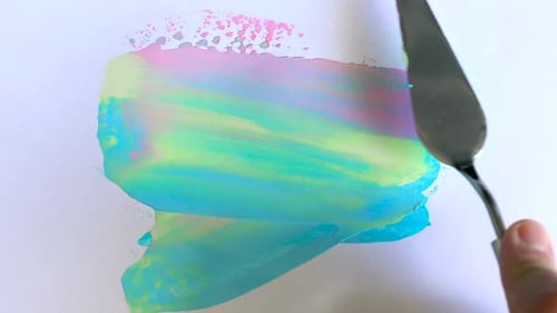 The Process of Mixing and Drawing with Acrylic Paints and Palette Knife