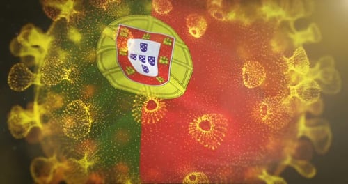 Portugal Flag With Coronavirus Microbe Centered