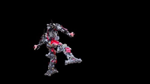 Animated 3D Futuristic Red Robot Performing Dynamic Action Poses