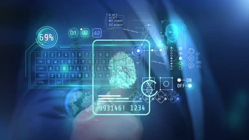 Biometric Fingerprint Scan with Futuristic Data Interface Display