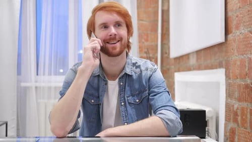 Young Adult on Phone Call, Indoor Setting