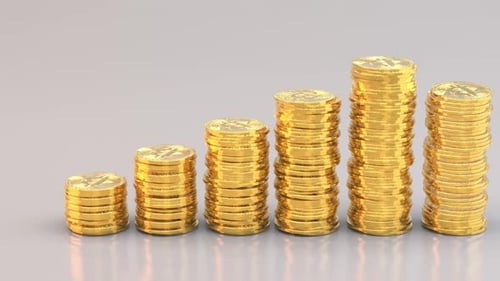 Bitcoin Coins Forming Rising Bar Graph on Light Background