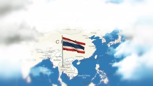 Waving Thailand Flag Over Southeast Asia Map Animation
