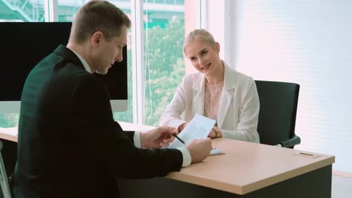Suited Man Meeting with Fair-Haired Woman