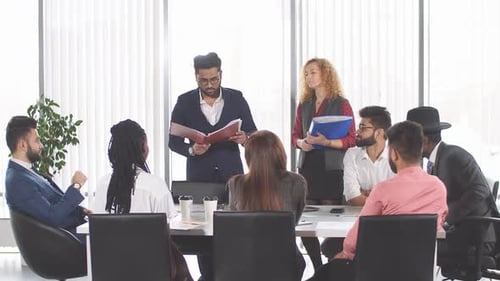 Business Meeting in Bright Modern Office Space