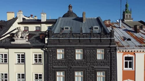 European city building. Elements of architecture. Aerial drone view.