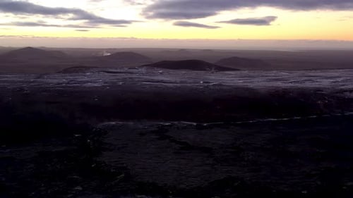 Toxic Fumes Coming Out From Earth's Crust After A Volcano Rupture And During Nightfall. Forward Aer