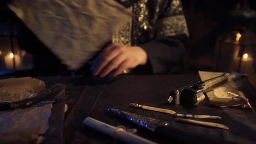 Writing with Quill and Ink by Candlelight