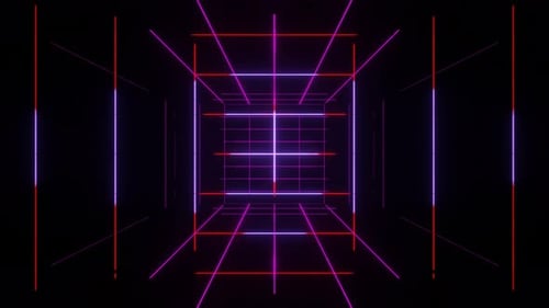 Endloser futuristischer Weltraumtunnel mit Neonlichtern