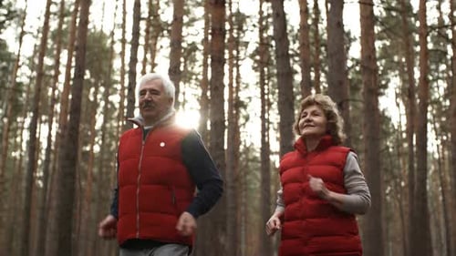Active Senior Couple Jogging in a Forest
