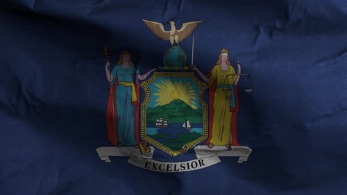 New York State Flag Waving with Official Seal