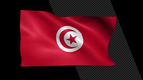 Tunisia Flag Waving Animation on Black Background
