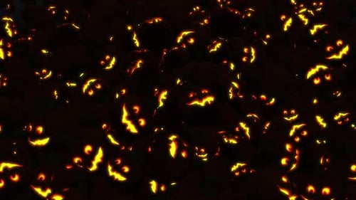 Spooky Halloween Glowing Jack-o'-Lantern Faces Loop