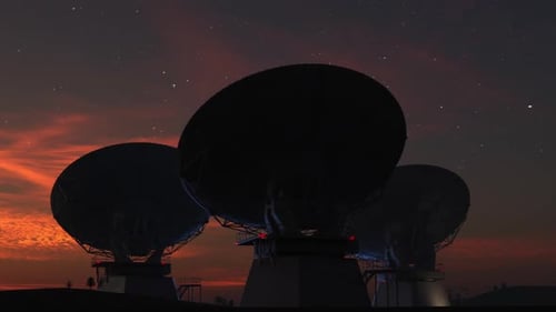 Futuristic Satellite Dishes with Neon Data Transmission